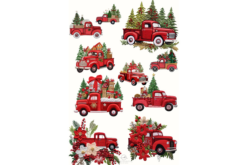 red-christmas-trucks-clipart-imitation-embroidery