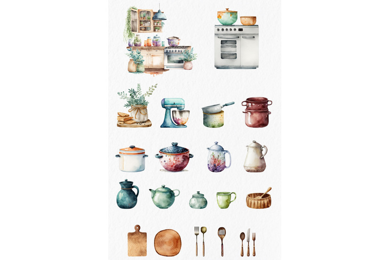 kitchen-accessories-watercolor-clipart-png
