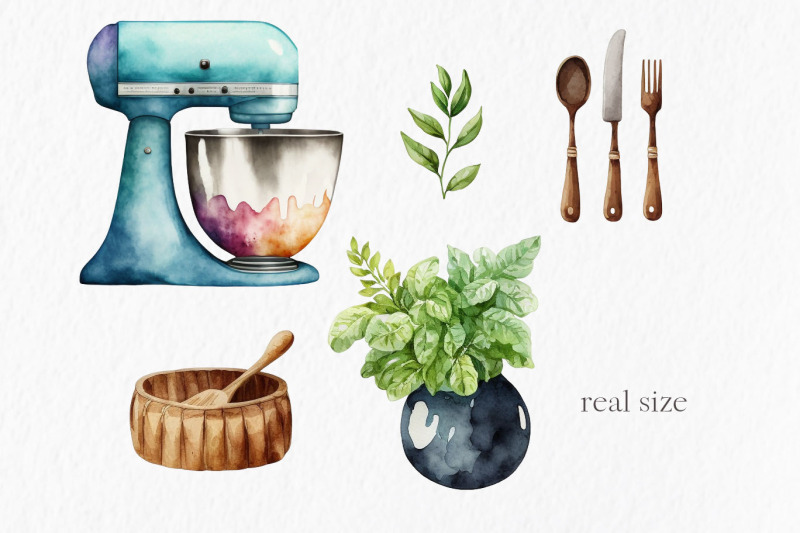 kitchen-accessories-watercolor-clipart-png