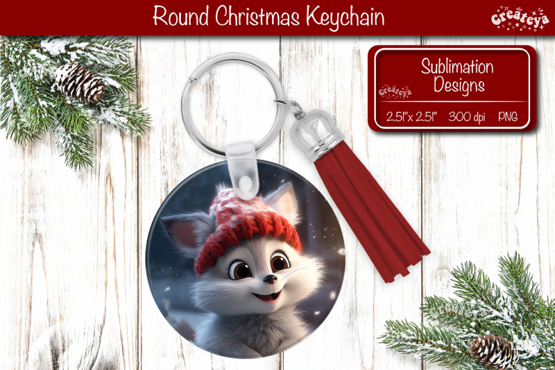 christmas-keychain-sublimation-round-christmas-baby-animals-prints-png