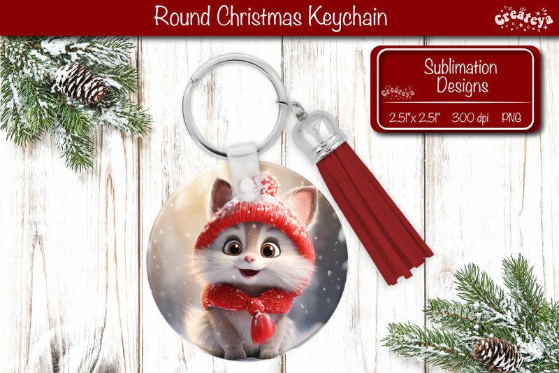 christmas-keychain-sublimation-round-christmas-baby-animals-prints-png