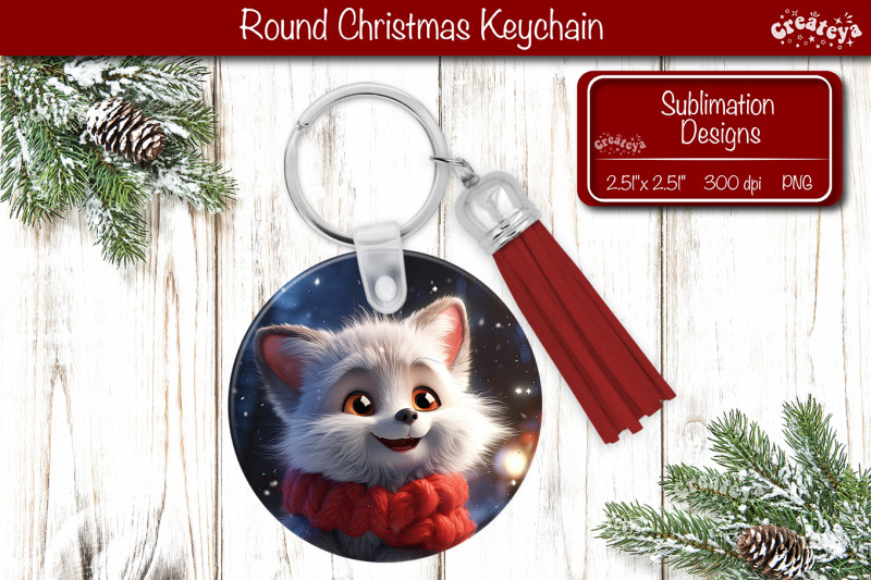 christmas-keychain-sublimation-round-christmas-baby-animals-prints-png