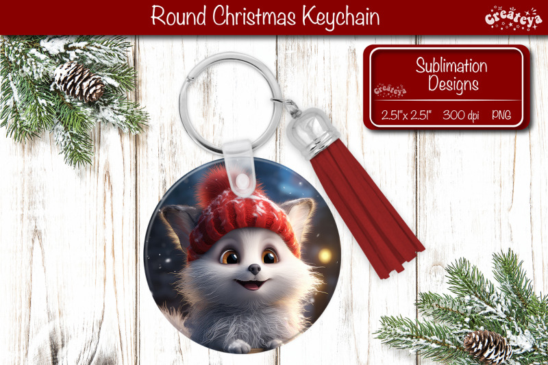 christmas-keychain-sublimation-round-christmas-baby-animals-prints-png