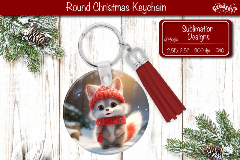 christmas-keychain-sublimation-round-christmas-baby-animals-prints-png