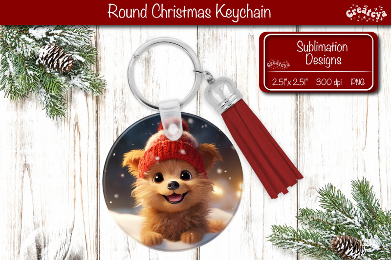 christmas-keychain-sublimation-round-christmas-baby-animals-prints-dog