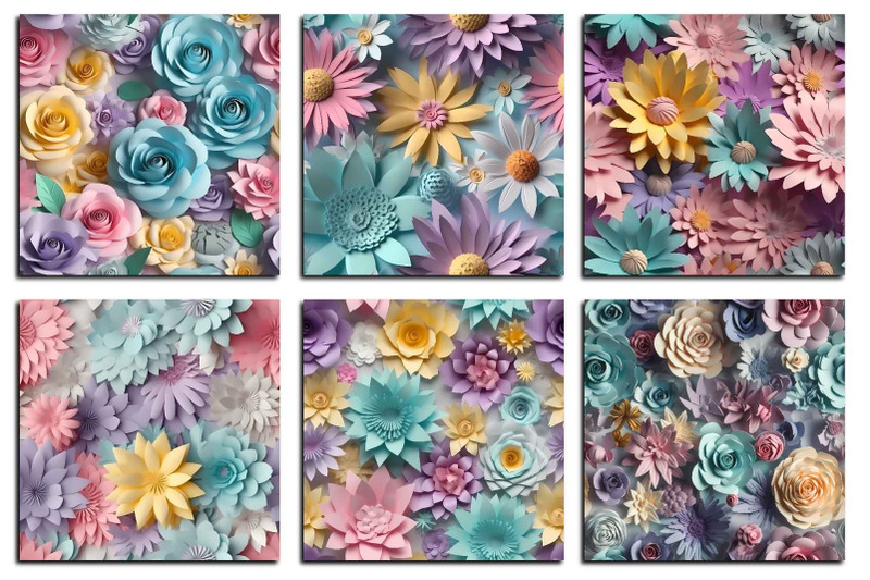 pastel-3d-flowers-digital-paper-floral-seamless-patterns