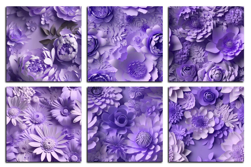 purple-3d-flowers-digital-paper-floral-seamless-patterns