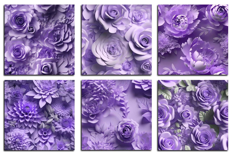 purple-3d-flowers-digital-paper-floral-seamless-patterns