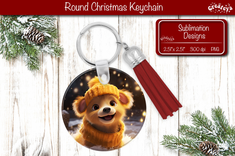 christmas-keychain-sublimation-round-christmas-baby-animals-prints-png