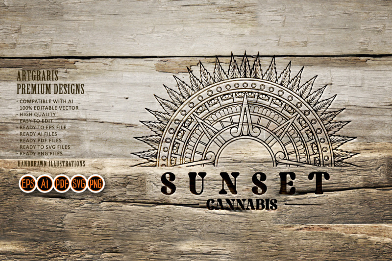 mandala-magic-sunset-cannabis-sunflower-illustrations-silhouette