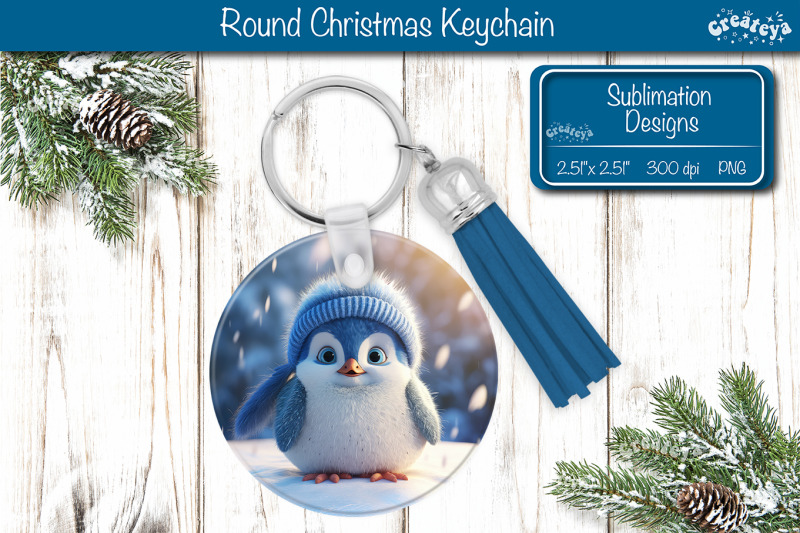 round-christmas-keychain-sublimation-penguin-christmas-baby-animals-pr