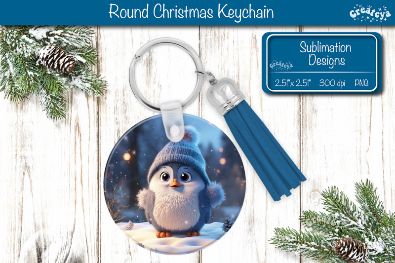 round-christmas-keychain-sublimation-penguin-christmas-baby-animals-pr