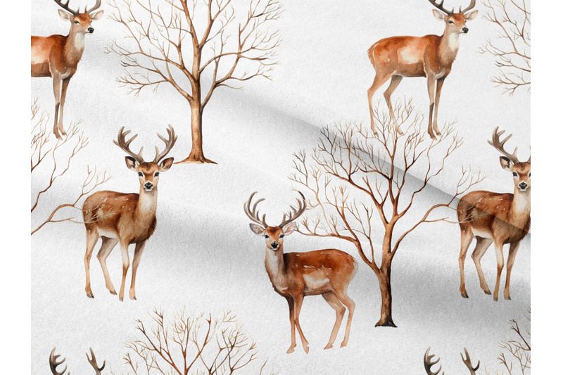 watercolor-wild-deer-seamless-pattern