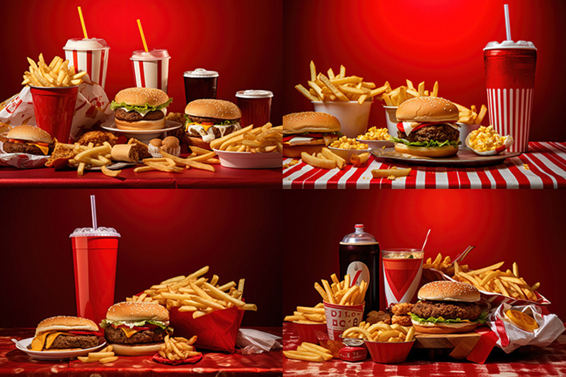 a-table-of-junk-food-including-hamburgers-fries-and-a-cup-of-soda