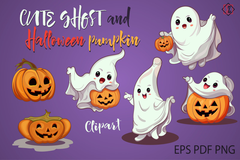 cute-ghost-and-halloween-pumpkins-clipart