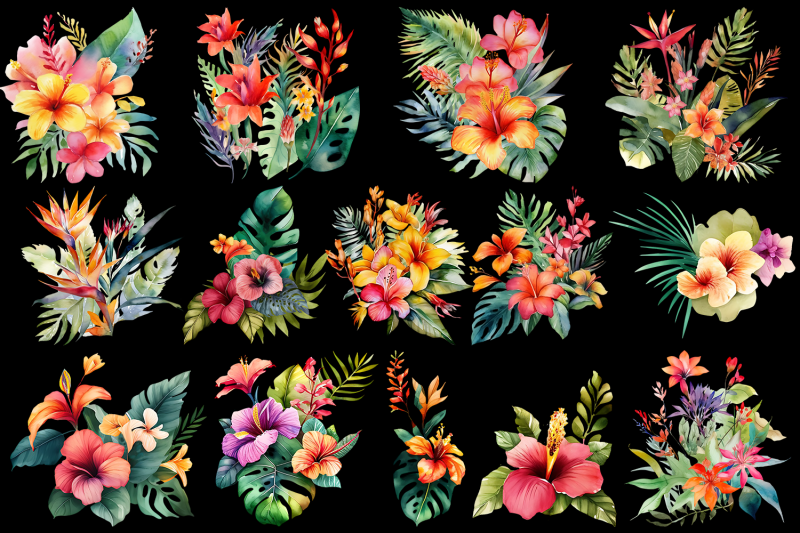 tropical-flowers-watercolor-sublimation-clipart