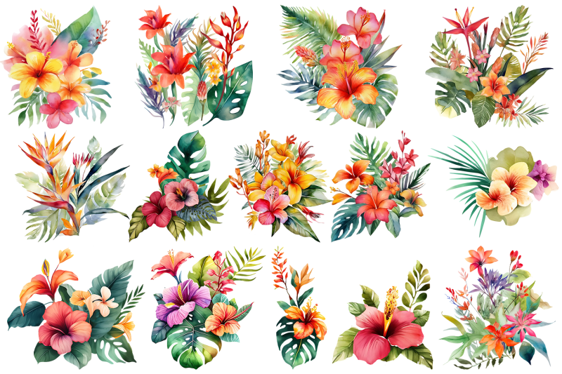 tropical-flowers-watercolor-sublimation-clipart