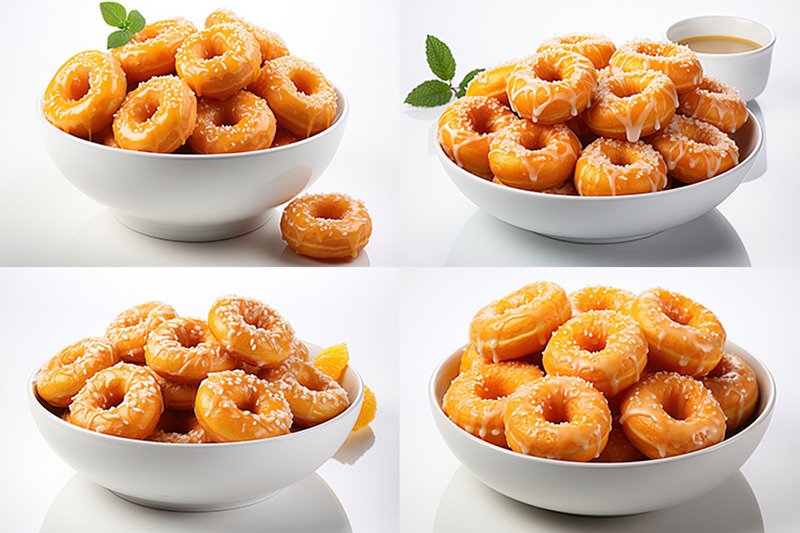 tasty-donuts-in-white-bowl-isolated-in-white-background