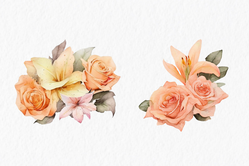 peach-roses-and-lilies-watercolor-clipart-png