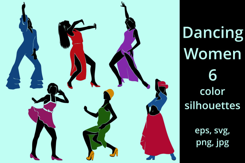 dancing-women-color-silhouettes-set