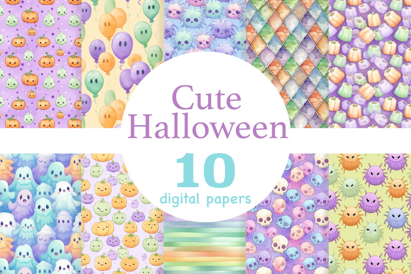 cute-halloween-paper-kawaii-seamless-pattern-set