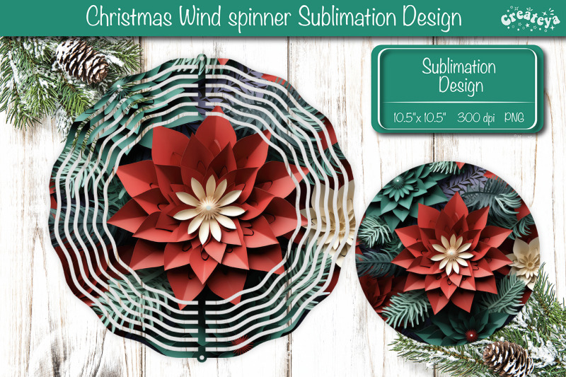 round-christmas-poinsetta-wind-spinner-sublimation-designs-png