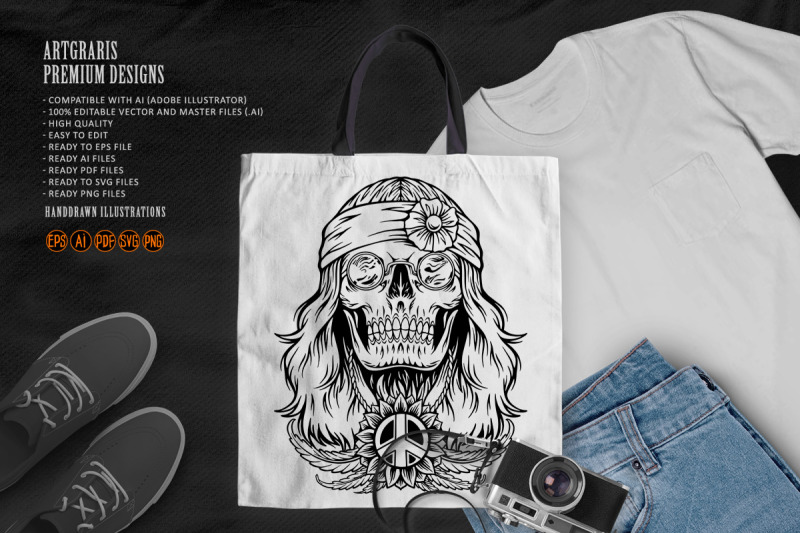 trippy-hippie-skull-head-boho-accents-illustrations-silhouette