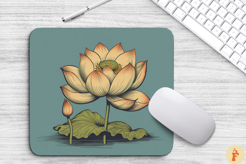 vintage-lotus-floral-mouse-pad-design