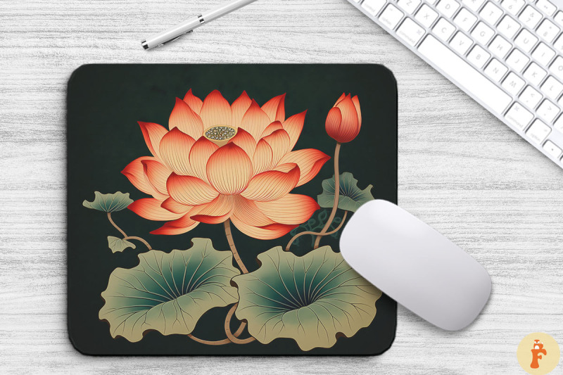 vintage-lotus-floral-mouse-pad-design