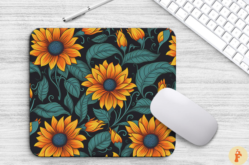 folk-art-sunflowers-pattern-mouse-pad