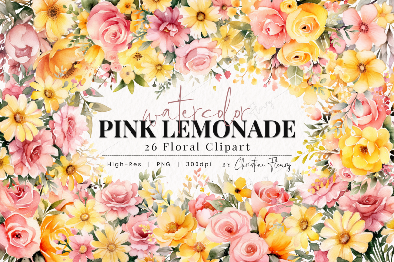 watercolor-pink-lemonade-floral-clipart