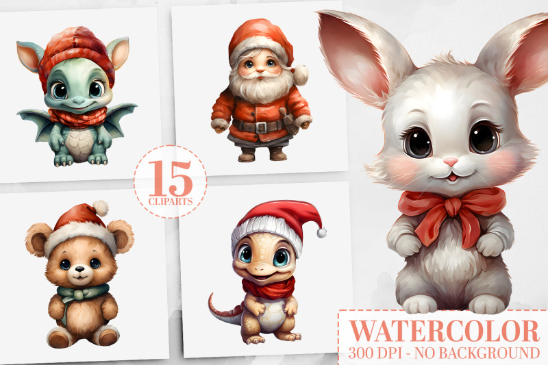 15-festive-watercolor-clipart-baby-santa-dinosaurs-teddy-bear