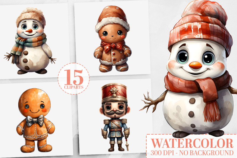 15-christmas-watercolor-clipart-gingerbread-snowman-nutcracker