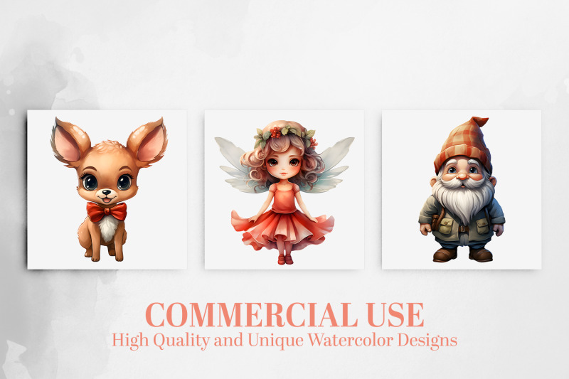 christmas-watercolor-clipart-reindeer-gnomes-fairies-png