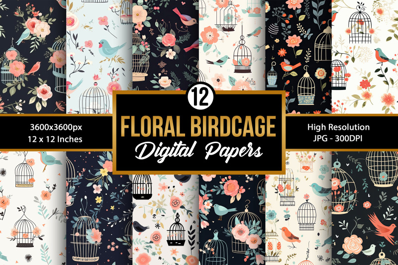 cute-floral-birdcage-seamless-pattern-digital-papers