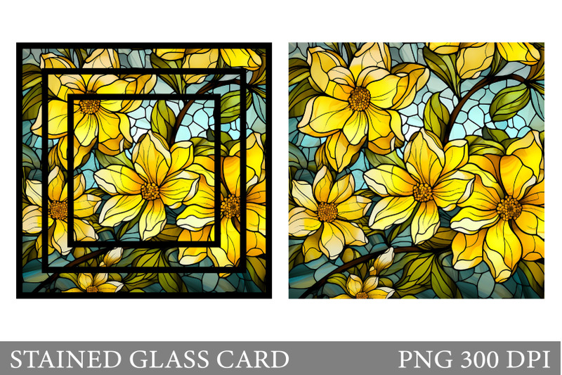 stained-glass-yellow-flowers-card-stained-glass-card-design