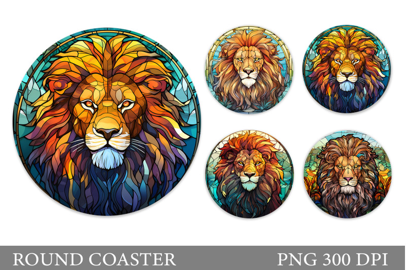 stained-glass-lion-round-coaster-lion-coaster-sublimation