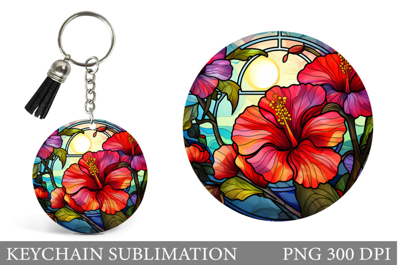 tropical-flowers-round-keychain-flowers-keychain-design