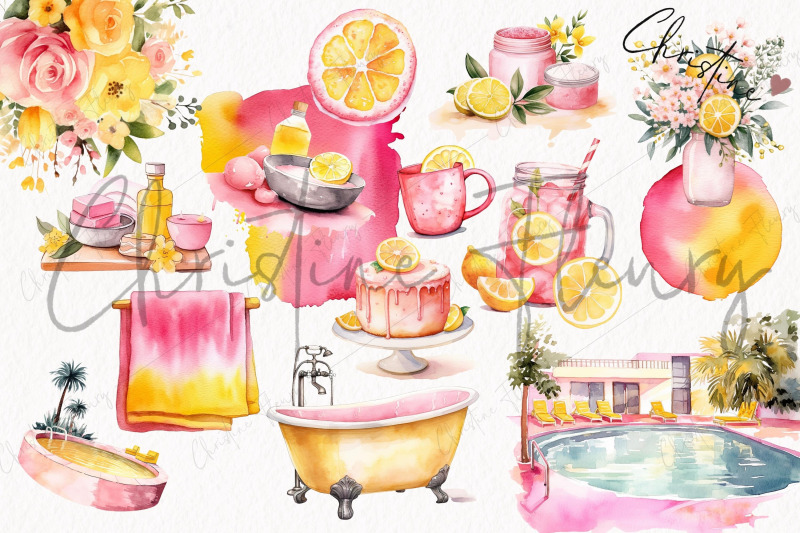 watercolor-pink-lemonade-spa-day-clipart