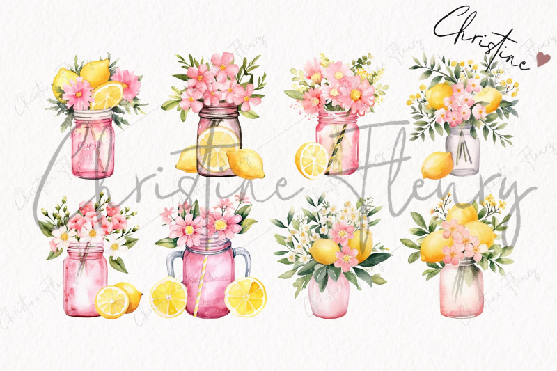 pink-lemonade-floral-jars-clipart