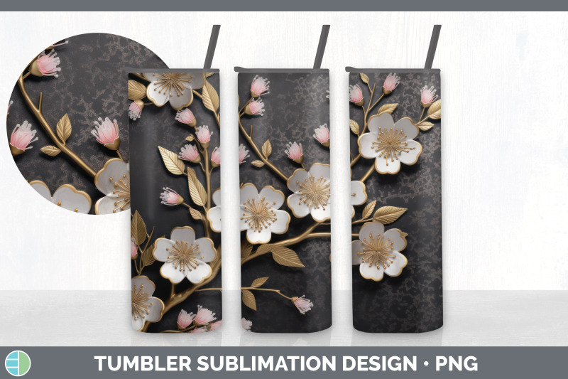 3d-gold-cherry-blossom-flowers-tumbler-sublimation-20-oz-skinny-tumb