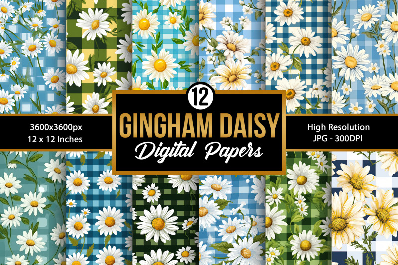 gingham-plaid-daisy-flowers-seamless-patterns