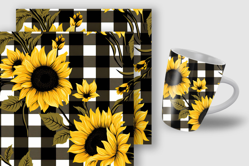 gingham-sunflowers-pattern-digital-papers