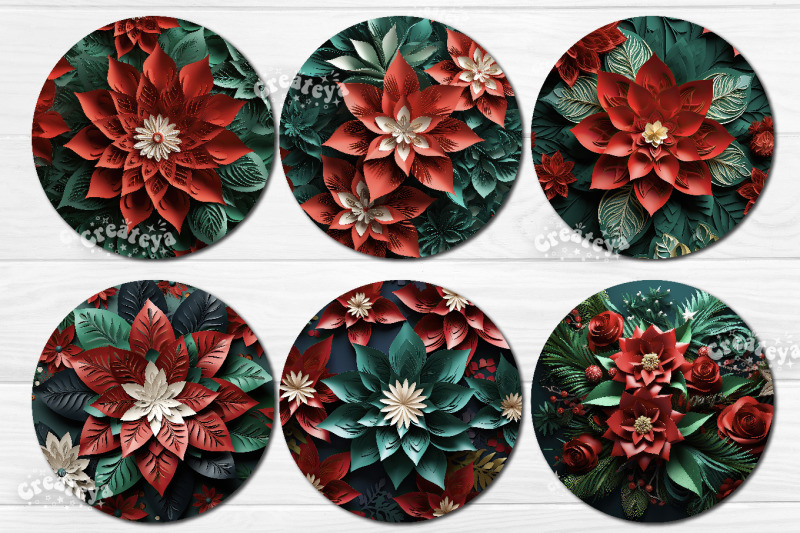 round-3d-christmas-keychain-bundle-sublimation-christmas-flowers-print