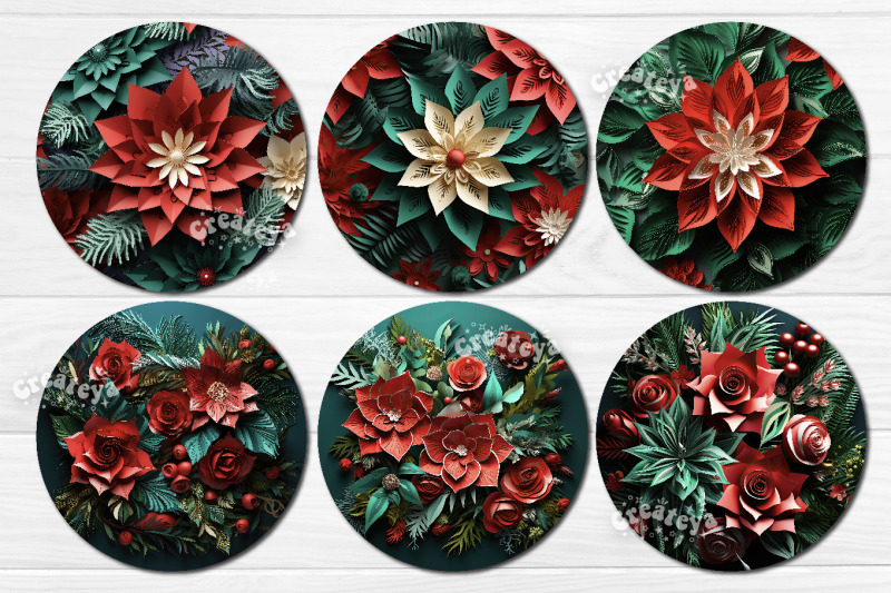 round-3d-christmas-keychain-bundle-sublimation-christmas-flowers-print