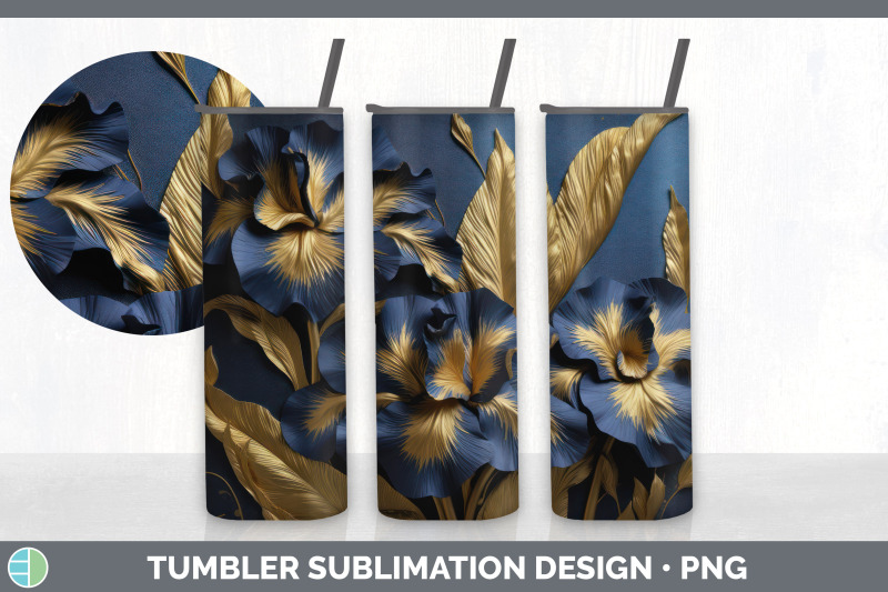 3d-gold-iris-flowers-tumbler-sublimation-20-oz-skinny-tumbler-design