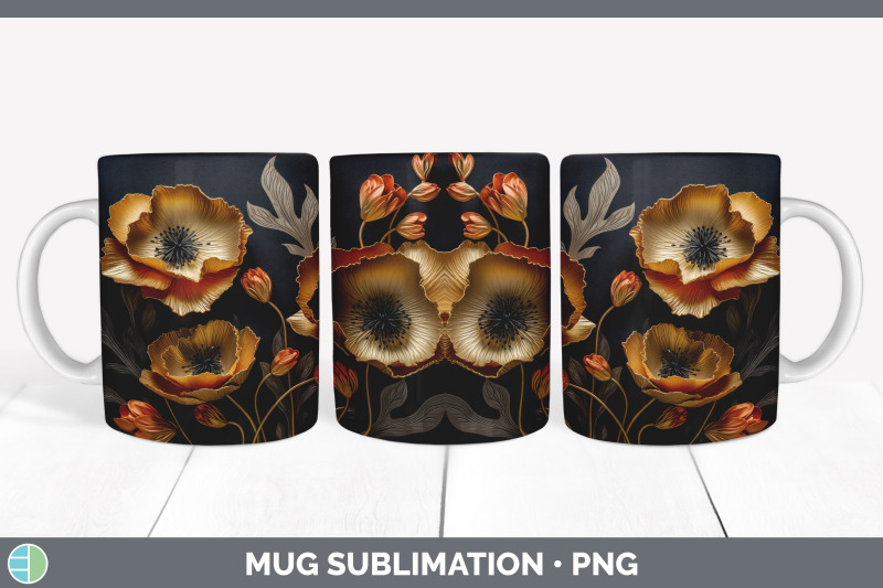 3d-gold-poppy-flowers-mug-wrap-sublimation-coffee-cup-design