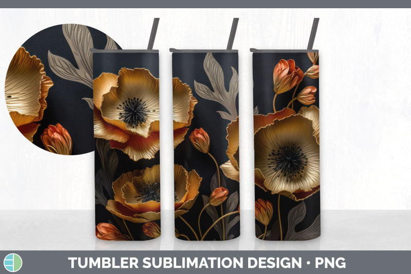 3d-gold-poppy-flowers-tumbler-sublimation-20-oz-skinny-tumbler-desig