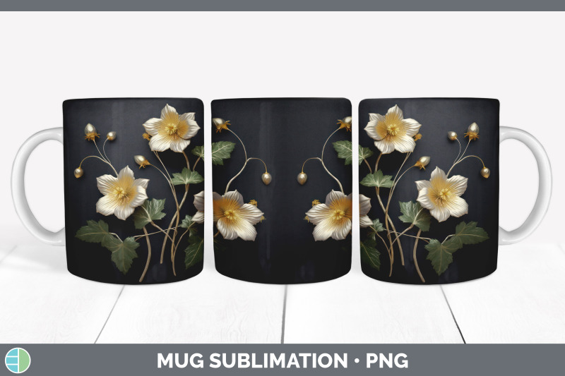 3d-black-and-gold-abutilon-flowers-mug-wrap-sublimation-coffee-cup-d