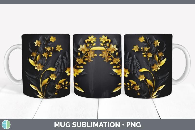 3d-black-and-gold-acacia-flowers-mug-wrap-sublimation-coffee-cup-des